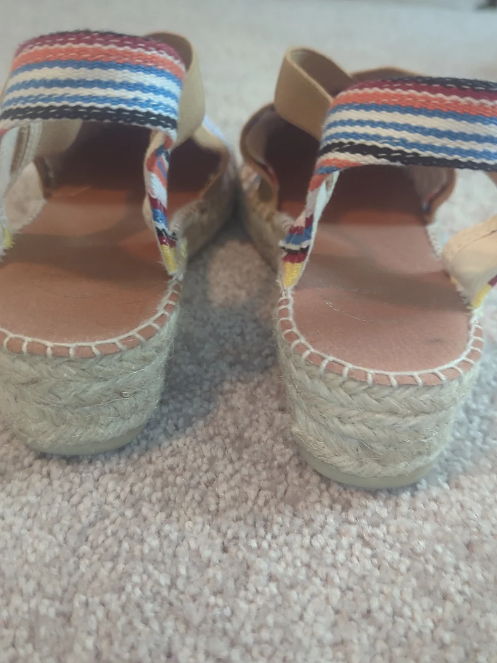 Striped Canvas Espadrille Wedges with Tan Cross Straps